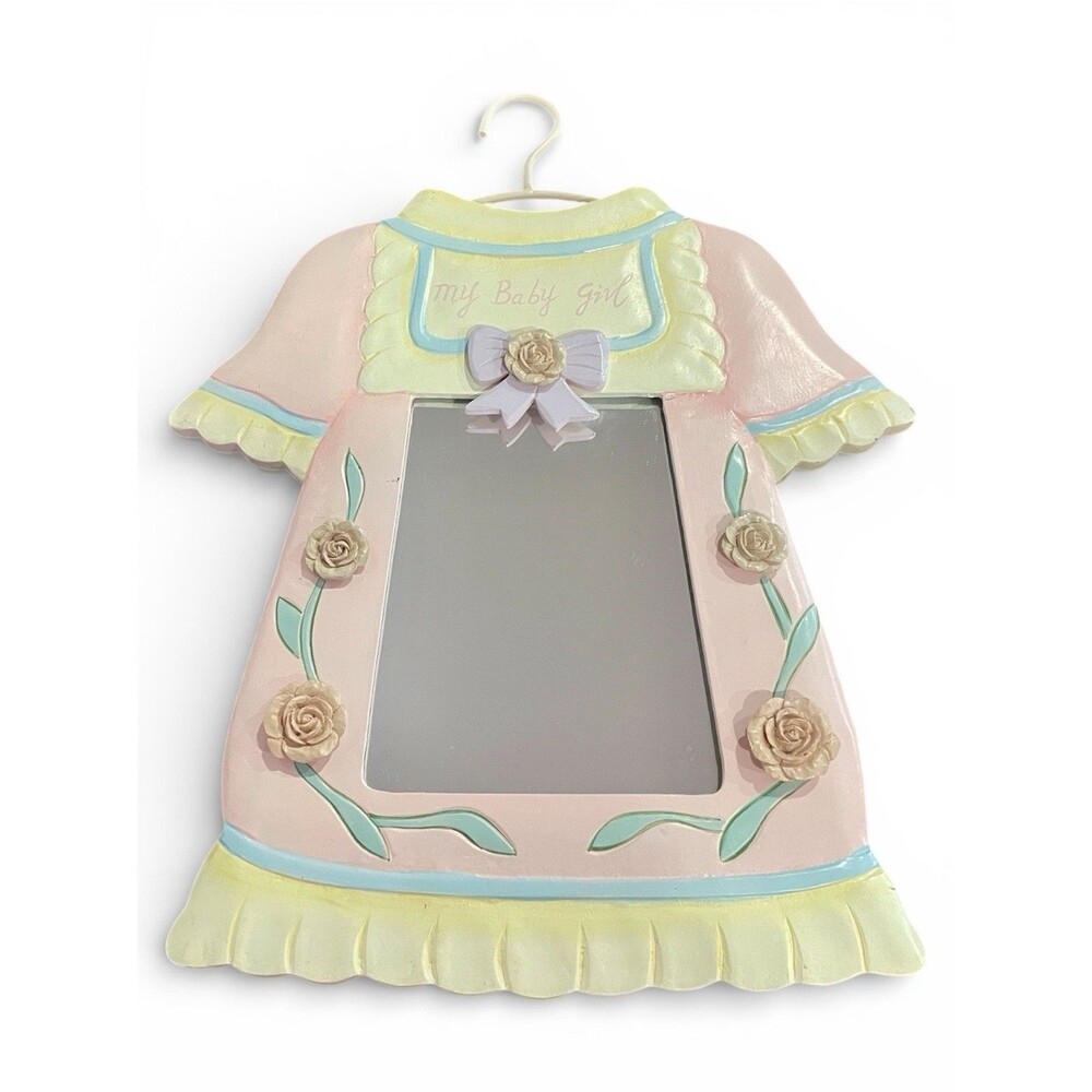 VTG Baby Girl Dress Nursery Decor Pastel Cottage Chic Wall Mirror Wood Floral